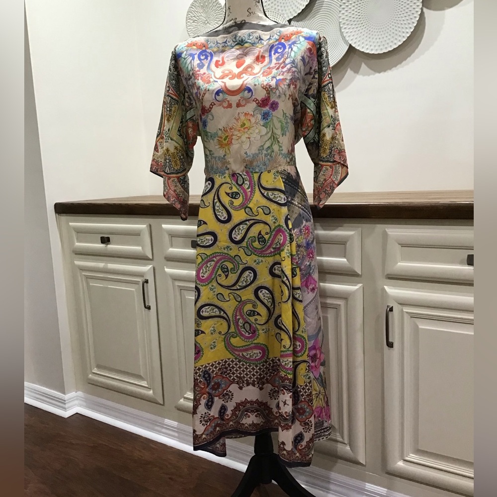 Johnny Was Colorful Floral Silk Dress